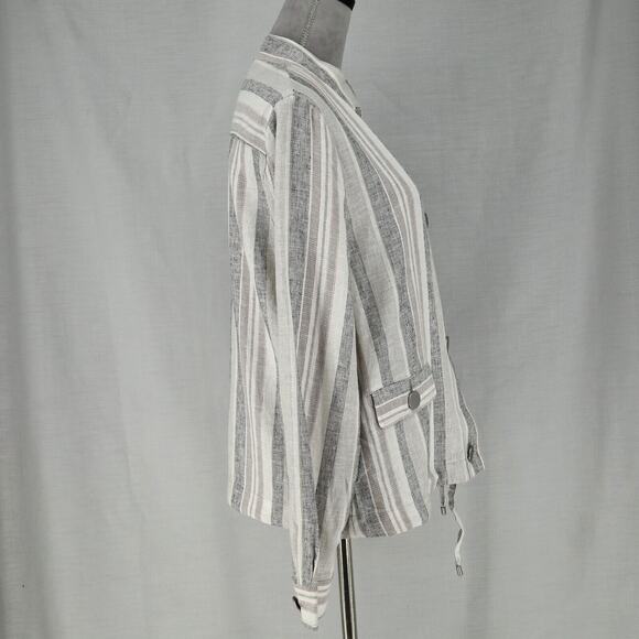 Jones NY Jacket Womens Medium Ivory Gray Linen Blend Mandarin Collar Blazer - Picture 15 of 16